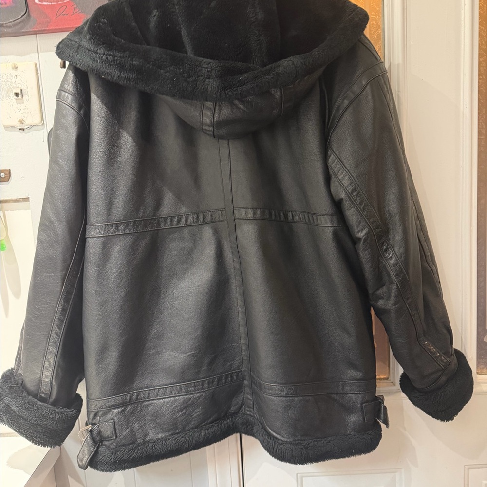 Wilda Black Leather Hooded Jacket